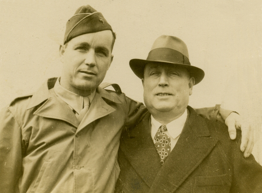 1943-03 4 Harry Jr on leave after Basic, with Harry Sr.jpg