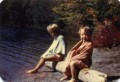 1958 Christy & Karen; Aunt Doris & Ed, Watson Pond ME.jpg