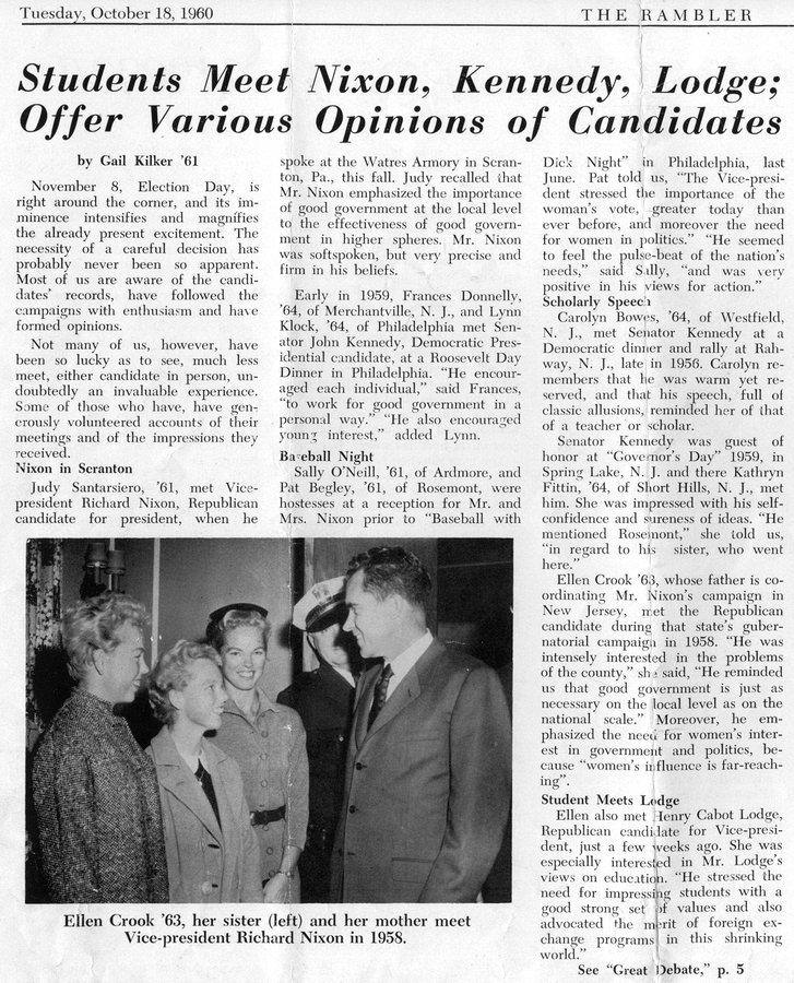 1960-10-18 Students Meet Nixon, Kennedy, Lodge; Rosemont College paper.jpg