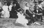 1900-07~ 1 Katie Johnson, Edith Blakeslee [Razee], Sis Bowman, Leila Johnson [Rowley], Grace Blakeslee, Ruth Johnson [Houck], Ray Baldwin, Bill & Sarah Fowler.jpg