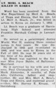 1952-01-07 2 Lt Merl A Beach killed in Korea.jpg