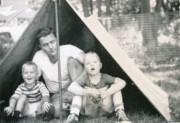 1953-07~ 06 Pete's army pup tent, backyard day.jpg
