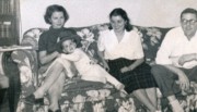 1953-11-26~ 3 Mary Jane, Bob Jr in Pete's hat, Til, Pete; Thanksgiving, Douglaston.jpg