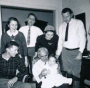 1956-01 6 (f) Ted Wager, Hilliard & Deidra; (rear) Mary Jane, Pete Sr, Til & Bob Wager; Douglaston NY.jpg