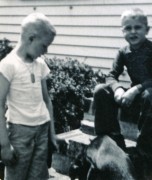 1956-05-01~ 7 Pete Jr with dog tag, Dusty & Dan; HBD Dad & Dan.jpg