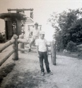 1959-08-early 5 Pete Jr & Dan; in front of chair lift, on top of Mt Sunapee.jpg