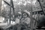 1960-08 32 Anne Rawson & Andrea Matthews - in the 'stage coach' - 204 Highgate St, Needham MA.jpg