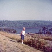 1961-08-09~ 4 Andrea, cannon in background, looking down river, Fort Knox, Prospect ME.jpg