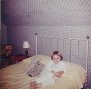 1961-09-03~ Andrea in upstairs bedroom, original house, Islesboro ME.jpg