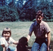 1964-08 4 Andrea, Cinder & Dan; back yard, Islesboro ME.jpg