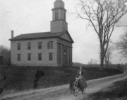 1902~ Jennie on wheel, Congregational Church, Bethany CT.jpg
