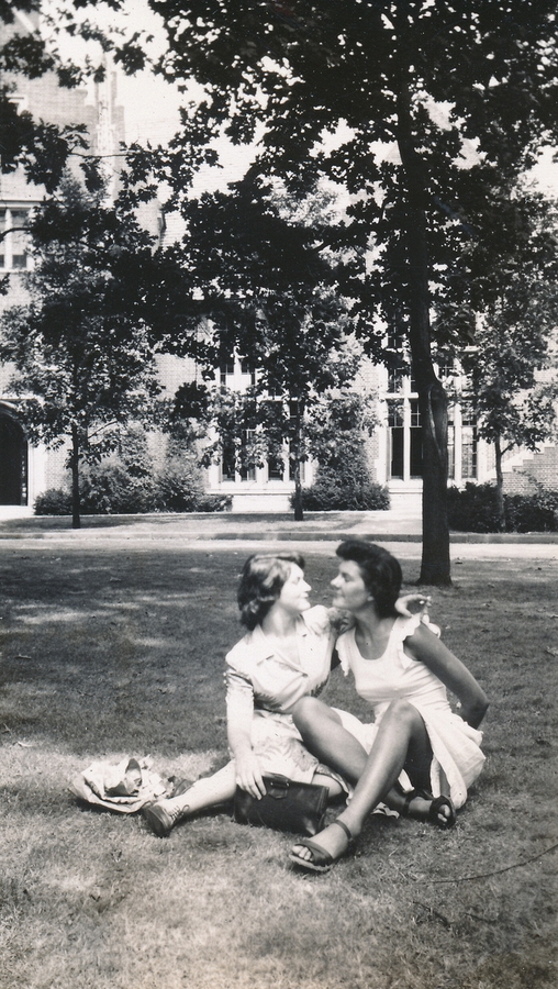 1944-07~ 5 Diane & Peg, on my lunch break, Wellesley College.jpg