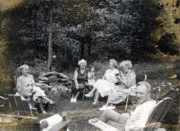 1954-08-01 1 (HBD Gram!) George & Eva [Hesslein, next door], A, Doris, B & Ped; A&B = Mildred Black & Helen Morse.jpg