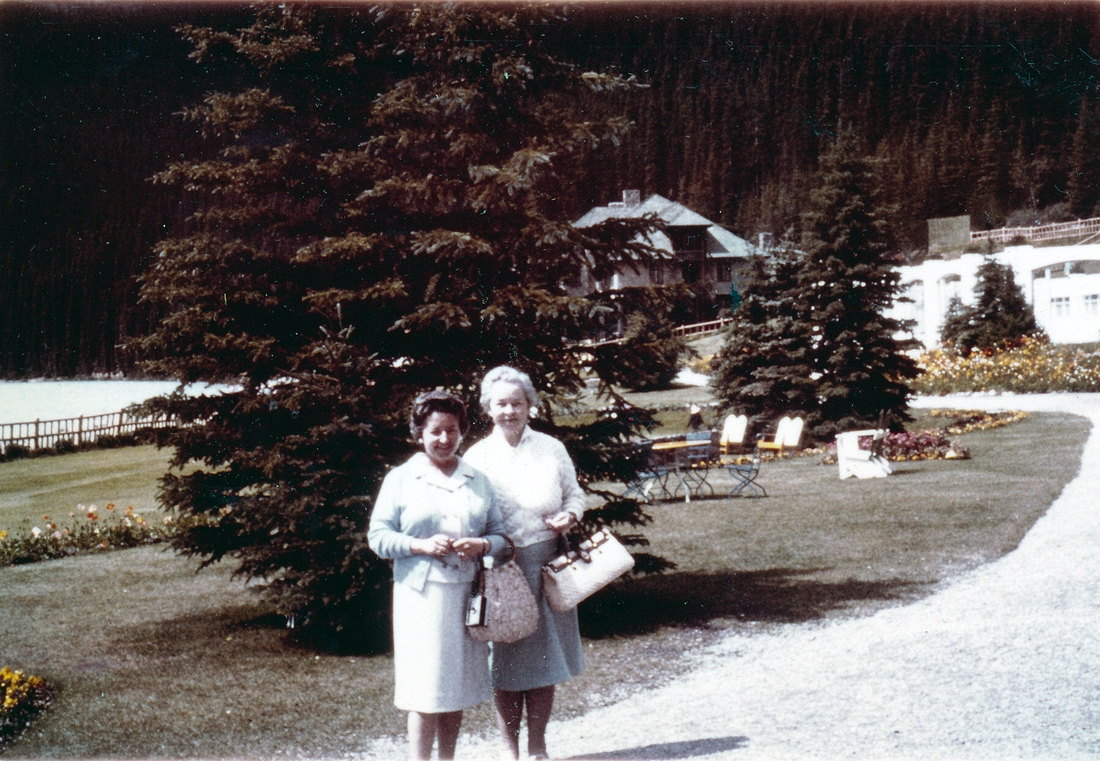 1966 Fran Flaherty & Doris, Lake Louise.jpg