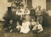 1907-07-04~ 2 (r) Mabel & Harry Perry; Mrs & Wm Beardsley; JB Perry; (f) Carl Fulton; Doris, Bess & Betty Frisbie; Liz & Ped Perry; Oxford CT.jpg