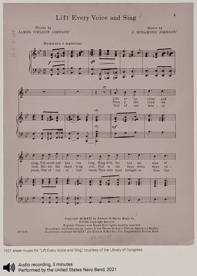 2023-05-09 311 Lift Every Voice and Sing (National Hymn for the Colored People of America, 1900), John Weldon Johnson & J Rosamond Johnson; PAFA, Philadelphia.jpg